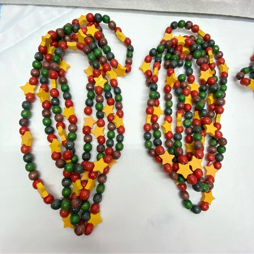 Festive Holiday Star Bead Garland set of 4 wooden bead a Little Over 9 feet each